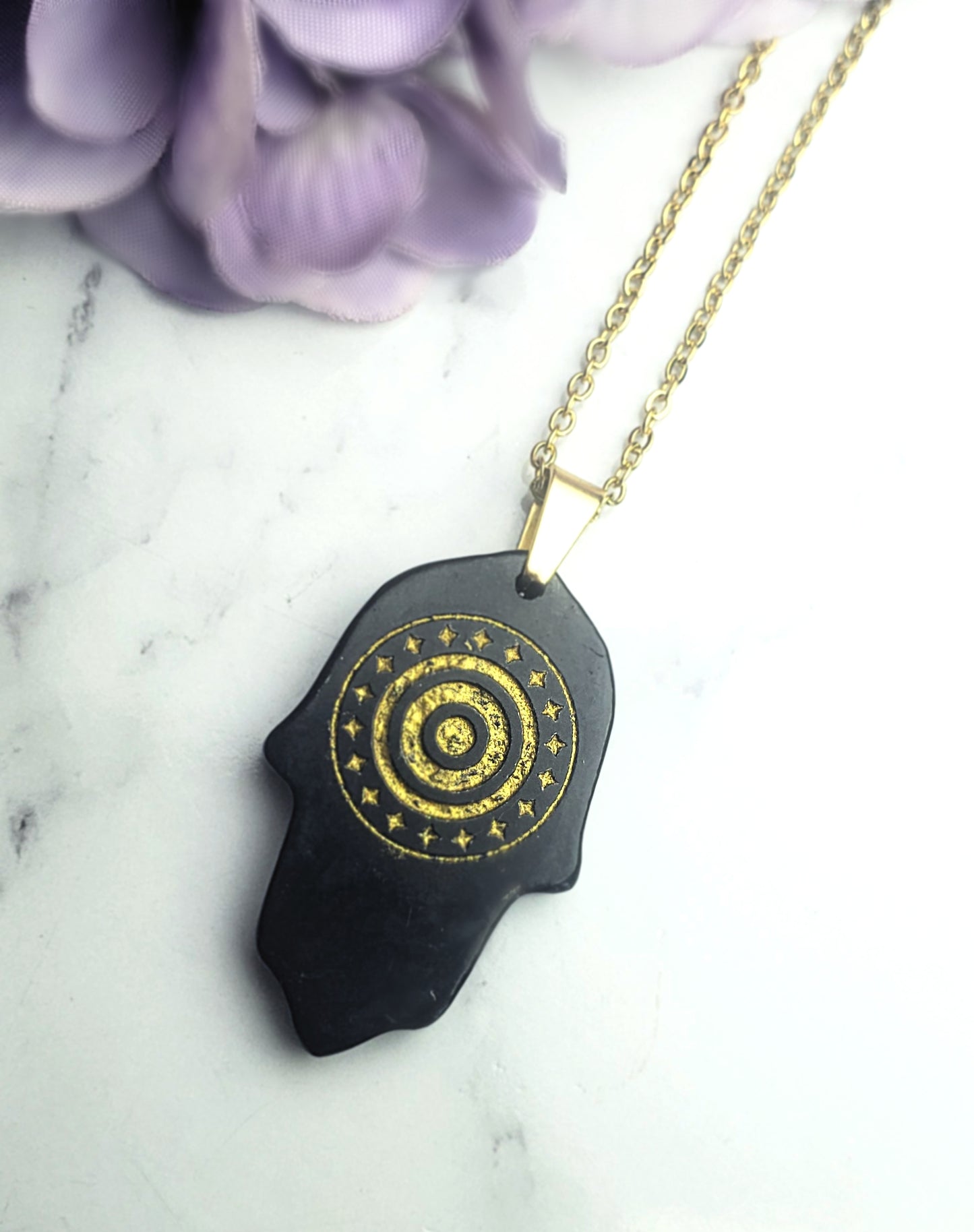 Shungite Hamsa Necklace - EMF Protection