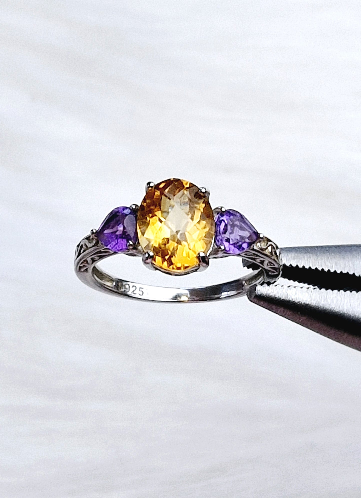 Natural Earth Mined Citrine & Amethyst ring - Sterling Silver