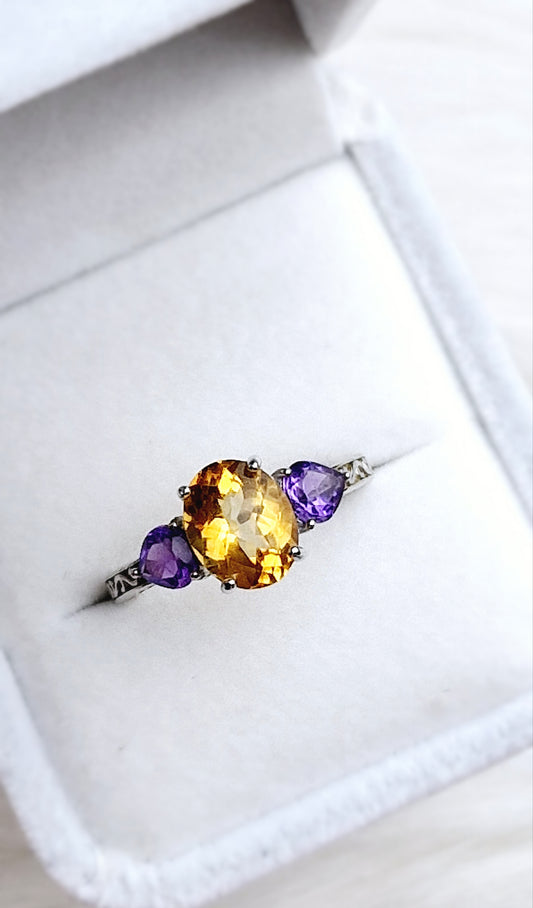 Natural Earth Mined Citrine & Amethyst ring - Sterling Silver