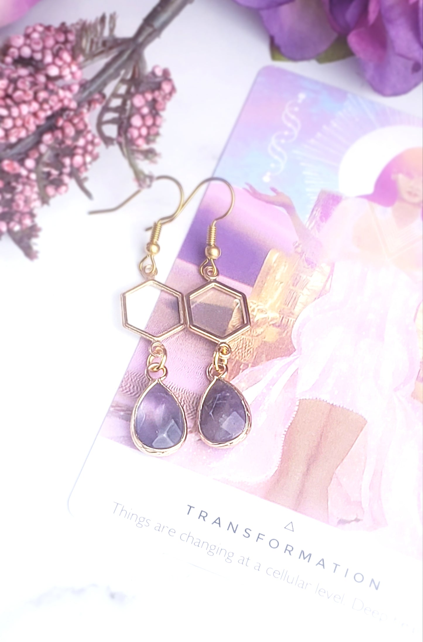 Hexy Goddess Drop Earrings - Amethyst