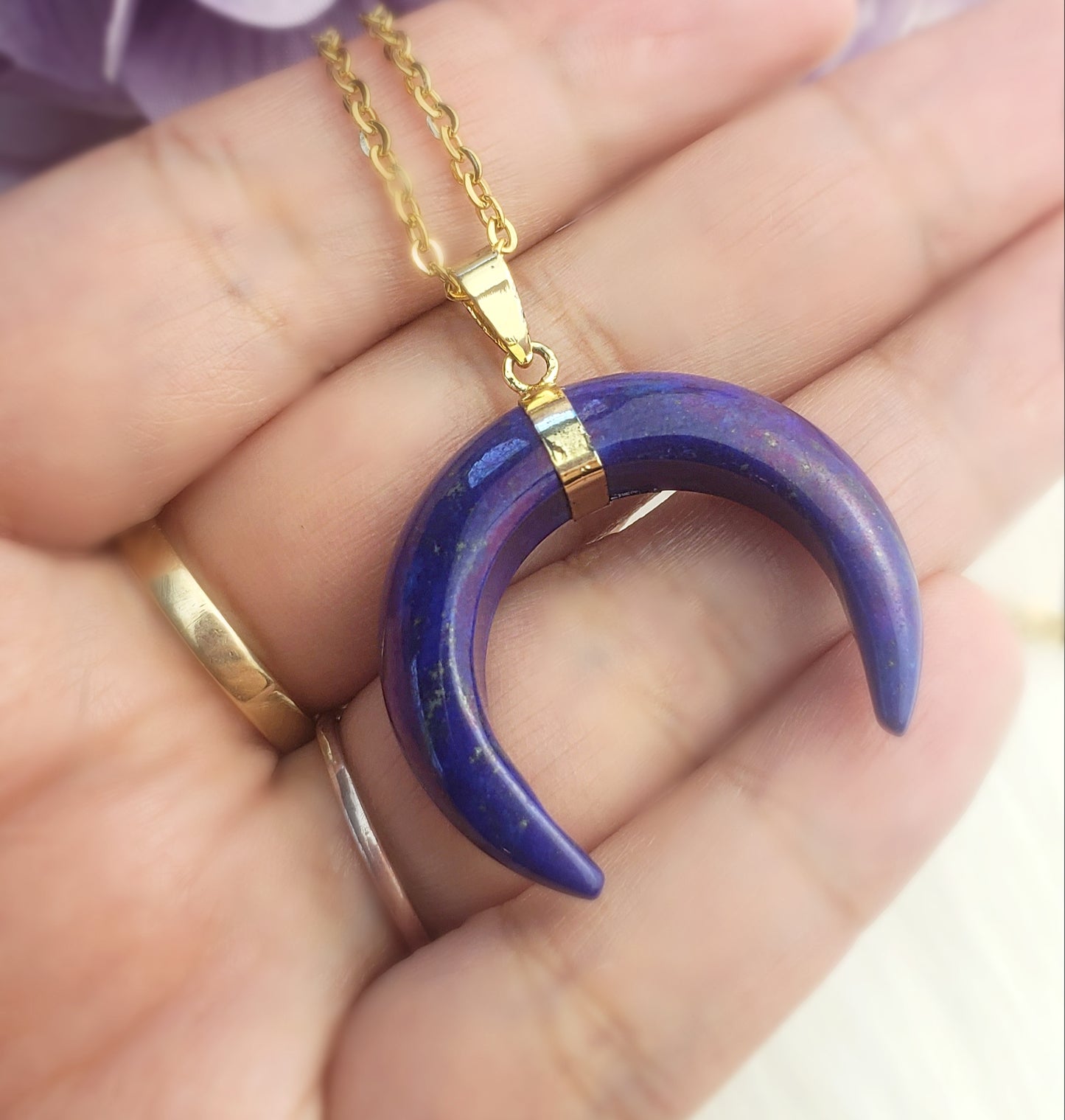 Double Horn Crescent Moon Necklace - Lapis Lazuli