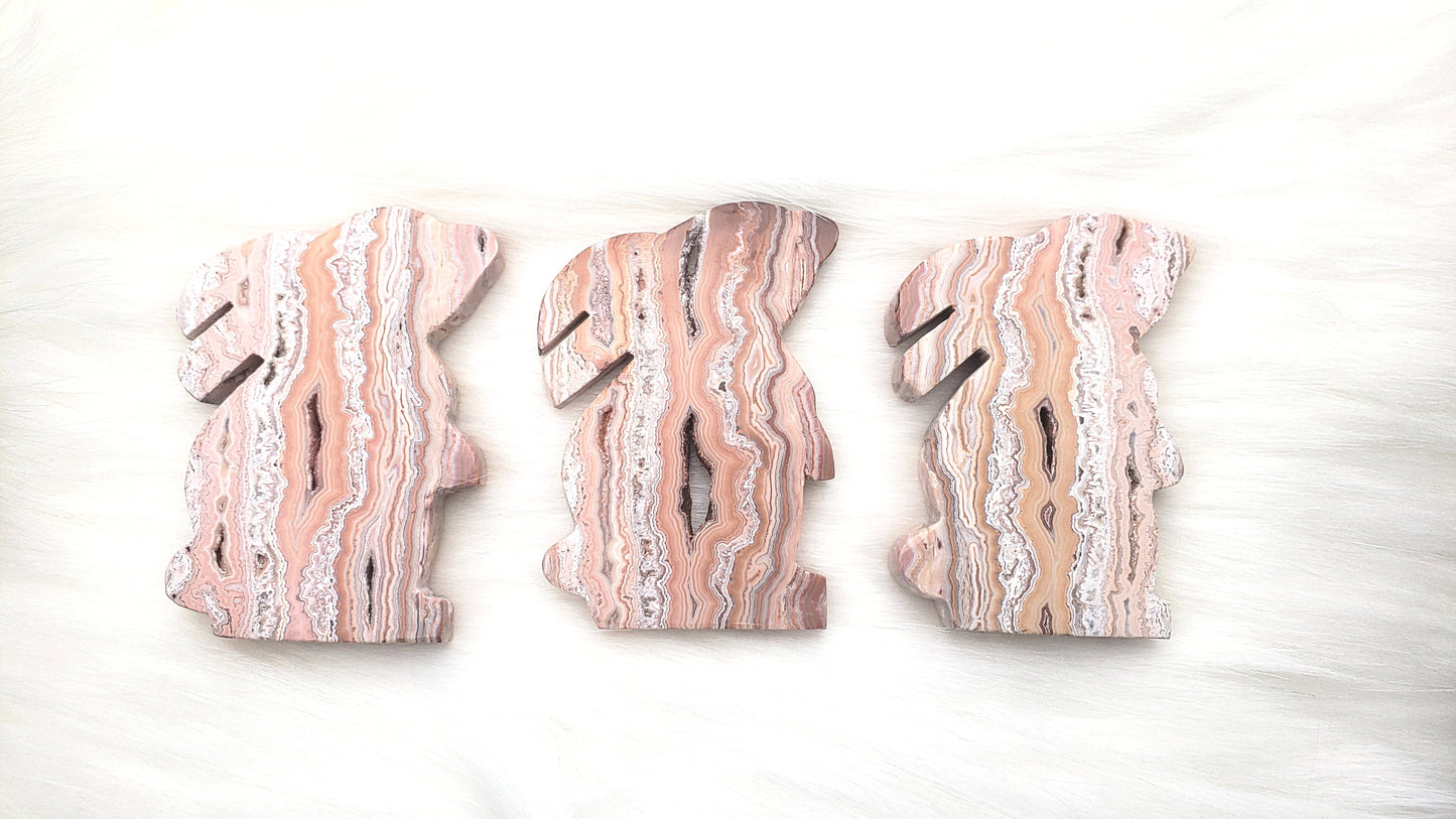 Pink Lace Agate Bunnies