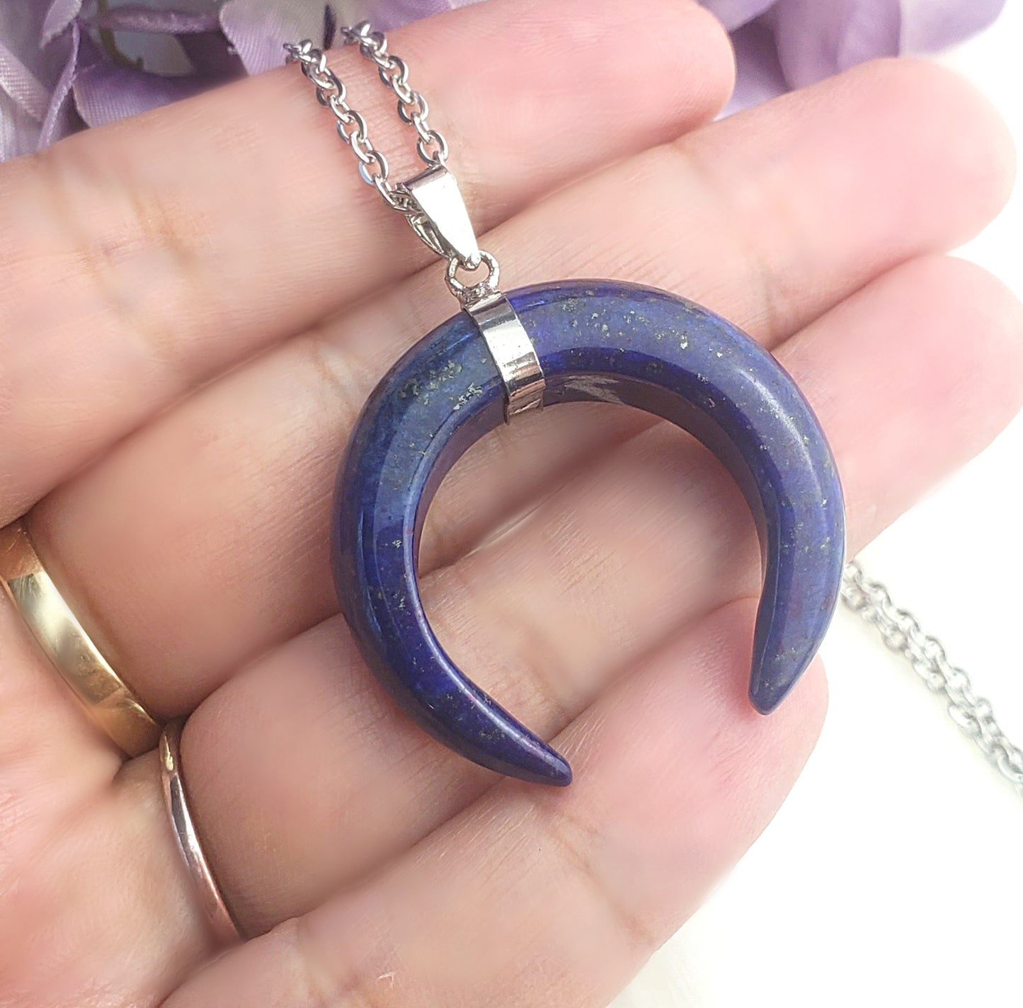 Double Horn Crescent Moon Necklace - Lapis Lazuli