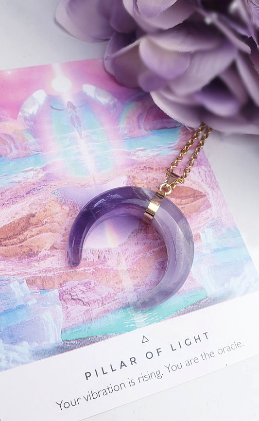 Double Horn Crescent Moon Necklace - Amethyst