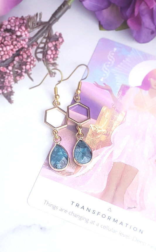 Hexy Goddess Drop Earrings - Blue Apatite