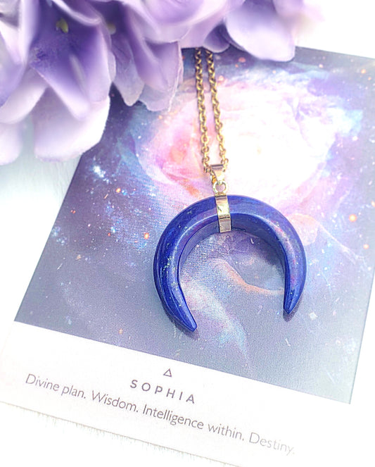 Double Horn Crescent Moon Necklace - Lapis Lazuli