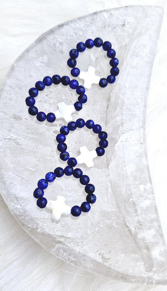 Crystal Rings - Shell Cross with Lapis Lazuli