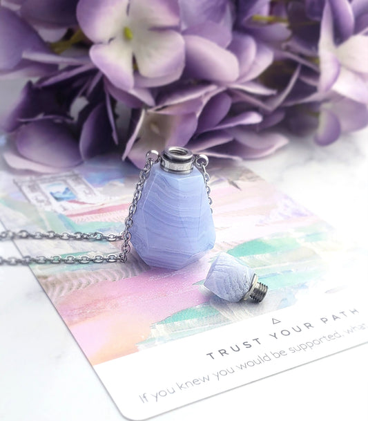 Blue Lace Agate Potion Bottle Necklace - Trust Your Path