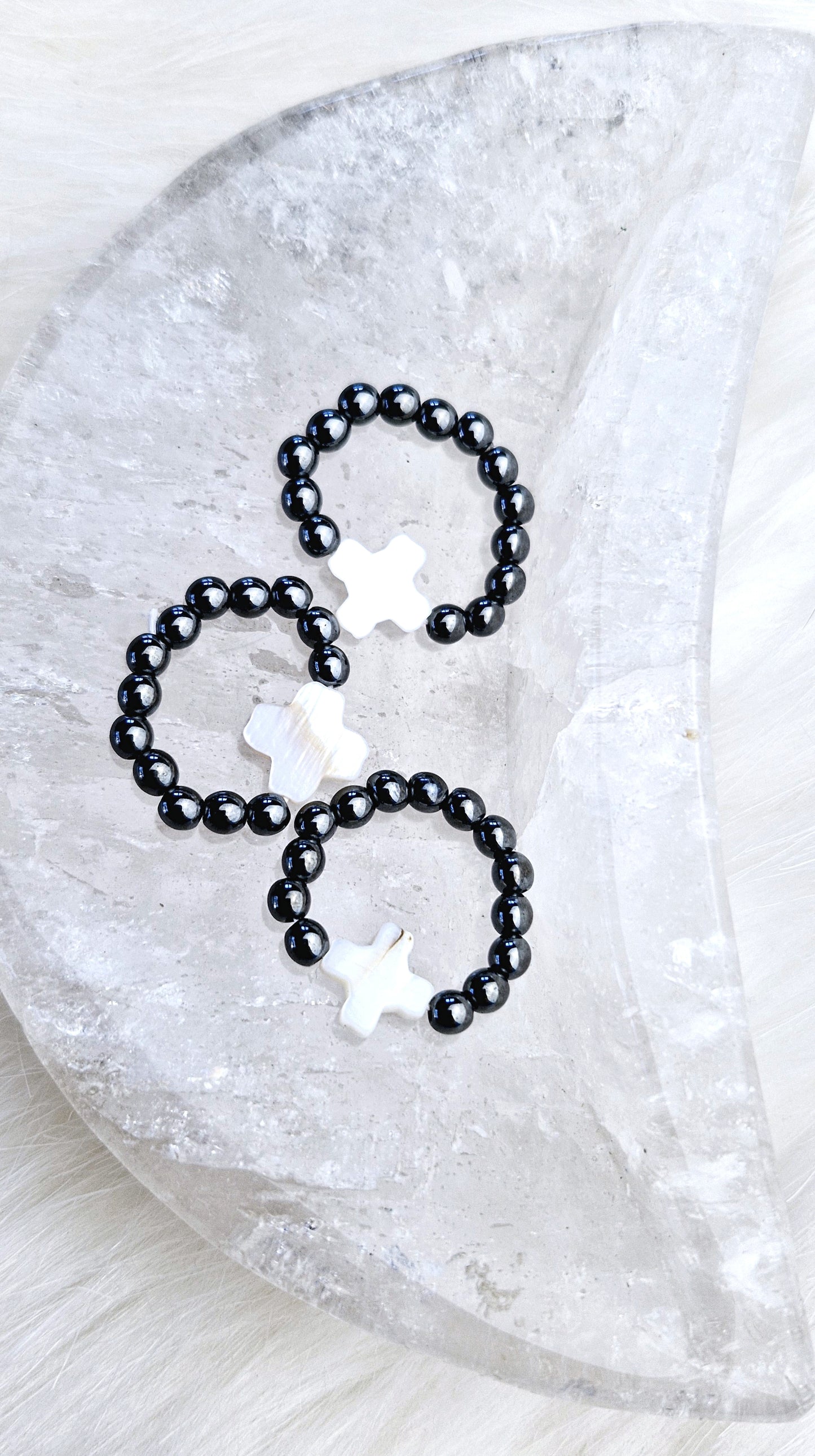 Crystal Rings - Shell Cross with Hematite