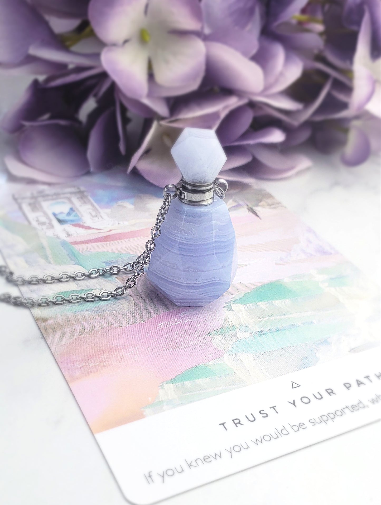 Blue Lace Agate Potion Bottle Necklace - Trust Your Path