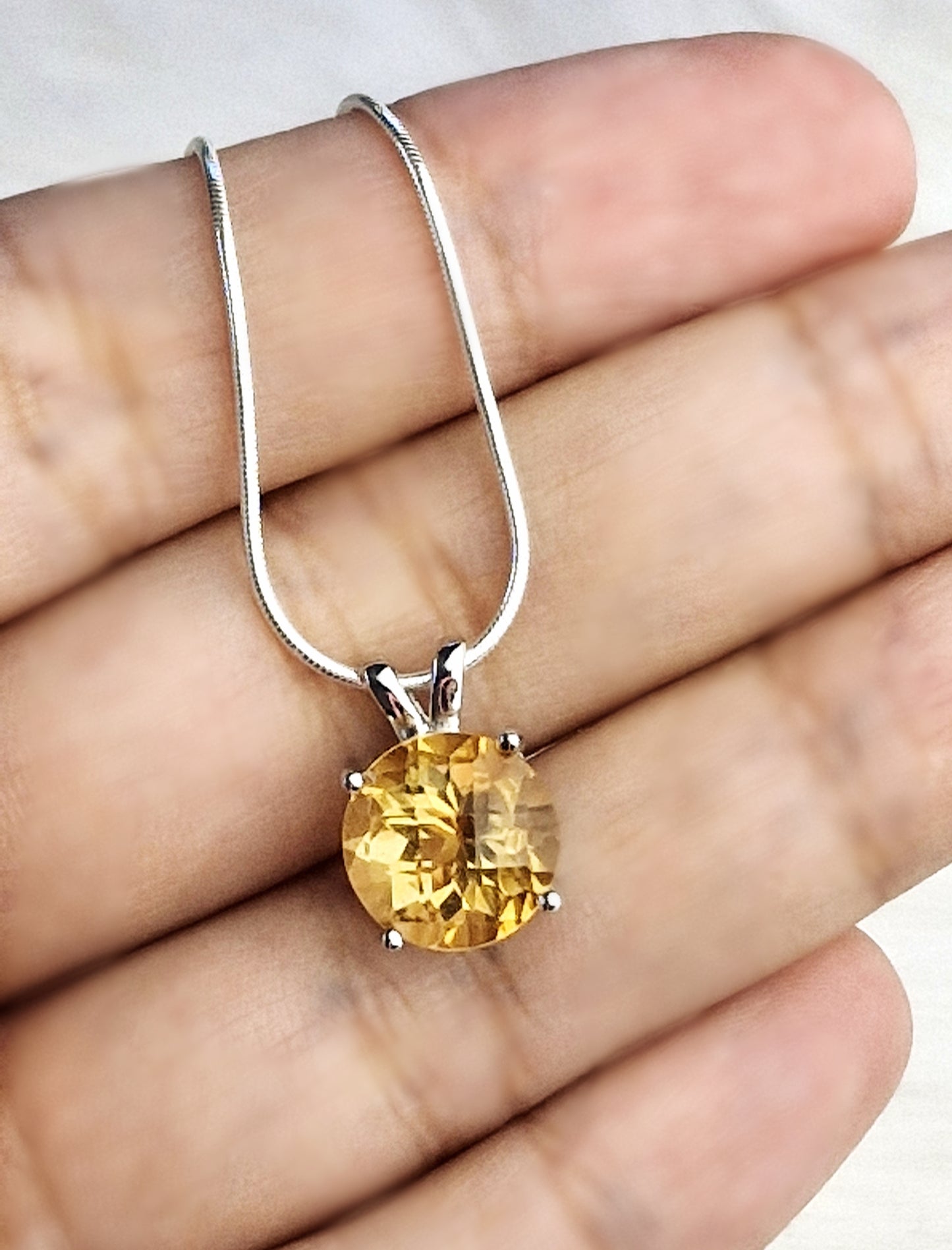 Natural Earth Mined Brazillian Citrine Necklace - Sterling Silver