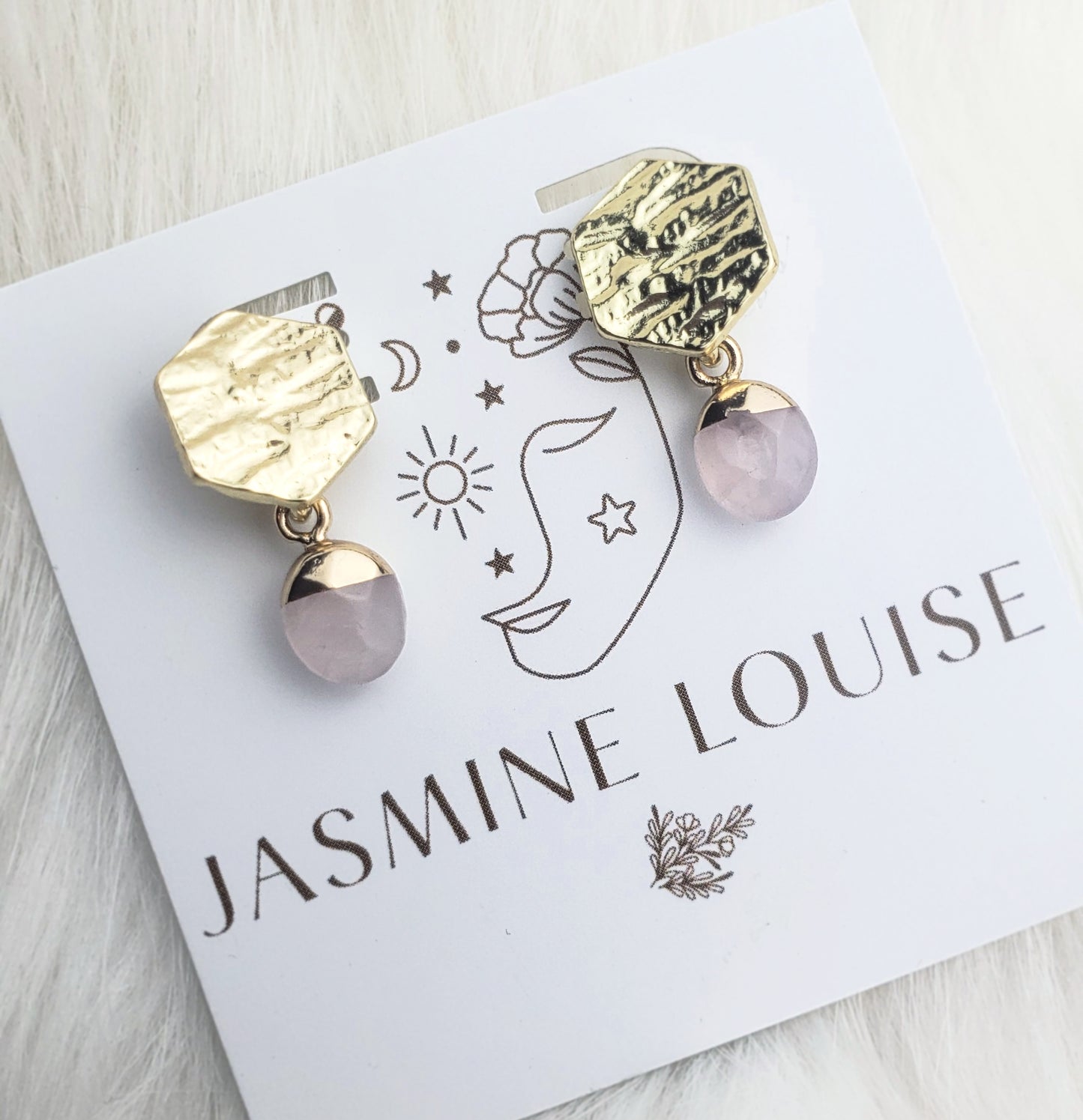 Gold Hexy Studs with gold dipped rose quartz drops