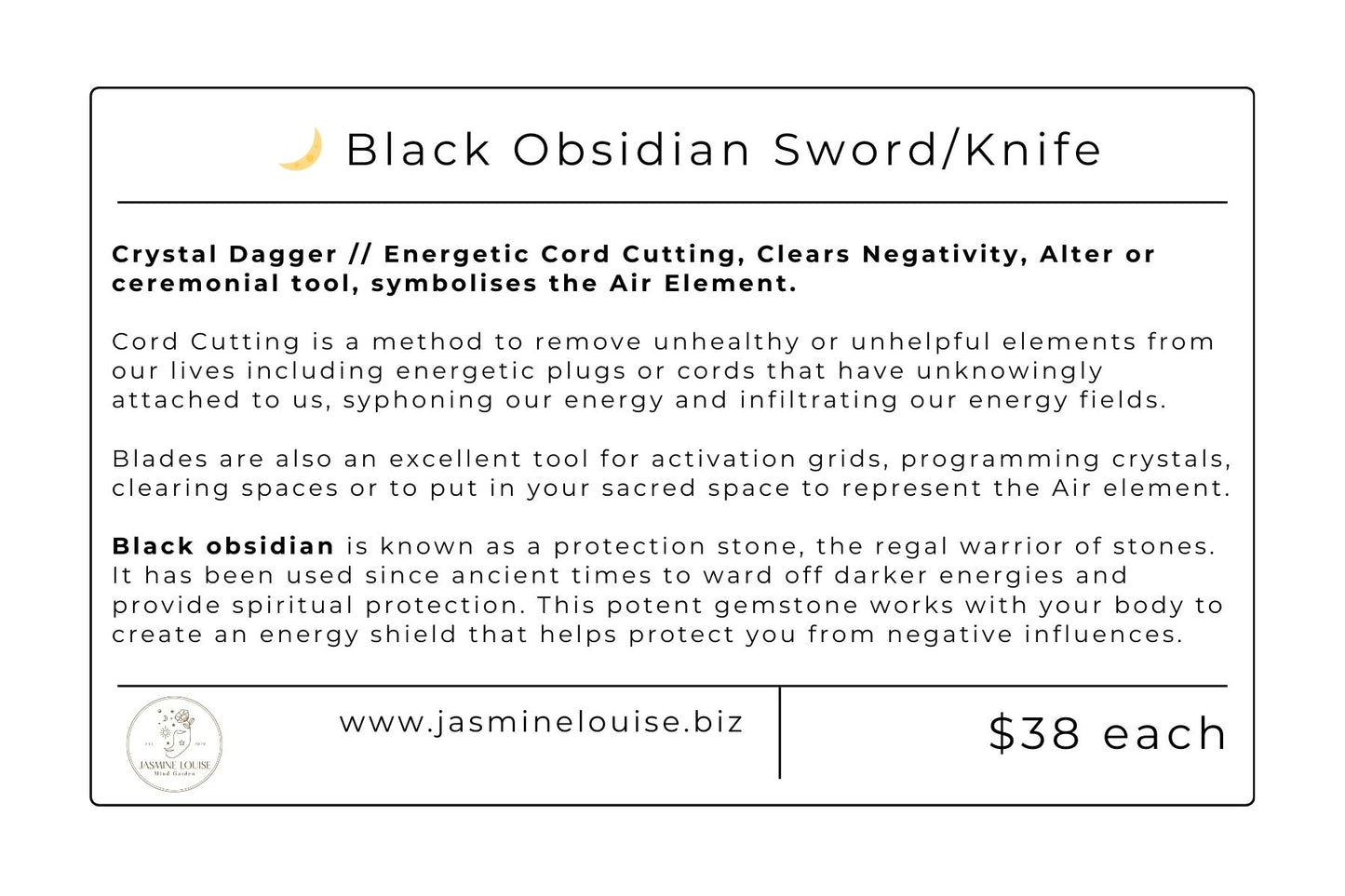 Cord Cutting Crystal Dagger - Black Obsidian