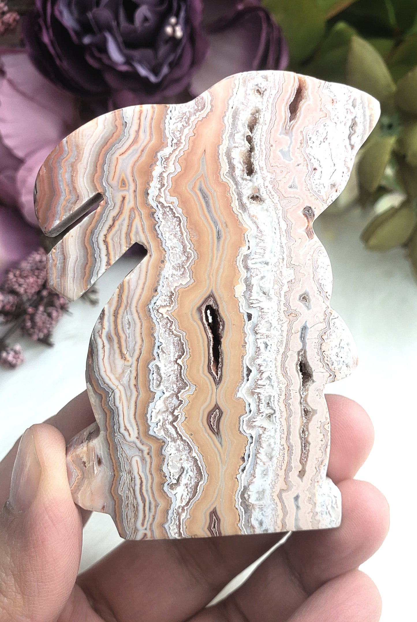 Pink Lace Agate Bunnies