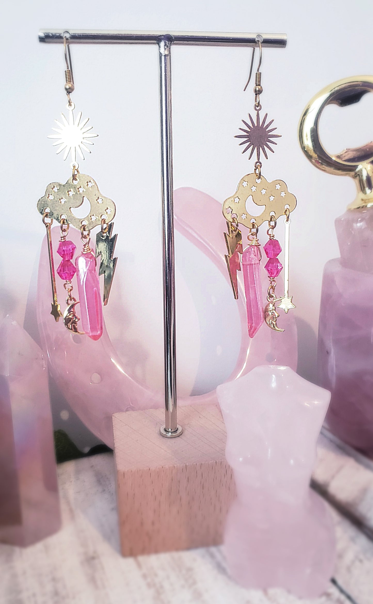 Raining Magic - Pink Aura Statement Earrings