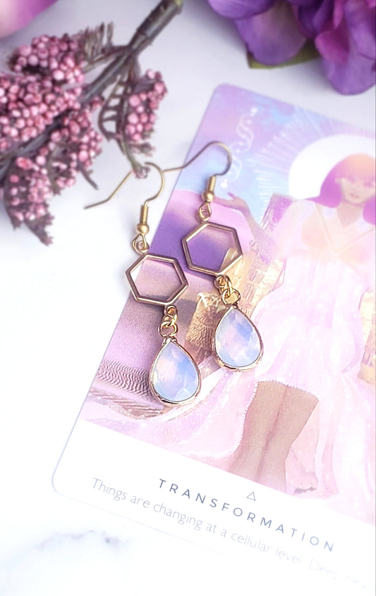 Hexy Goddess Drop Earrings - Opalite