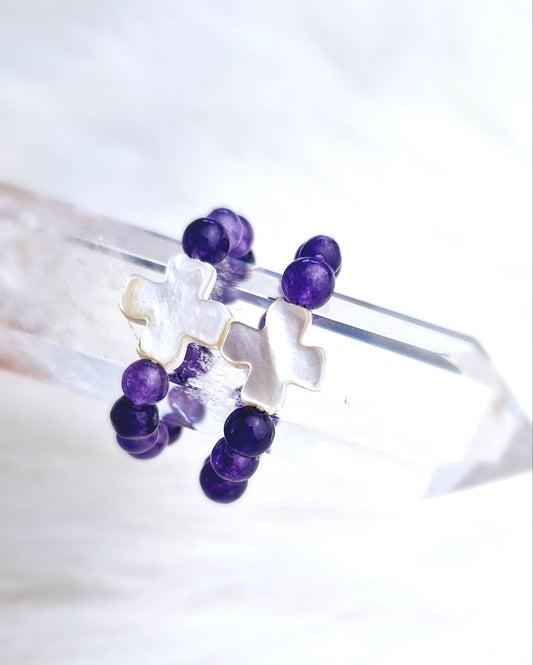 Crystal Rings - Shell Cross with Amethyst