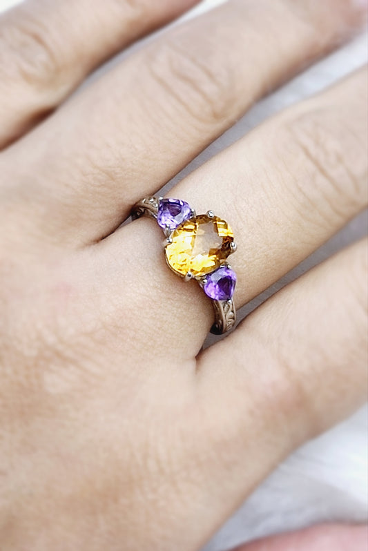 Natural Earth Mined Citrine & Amethyst ring - Sterling Silver