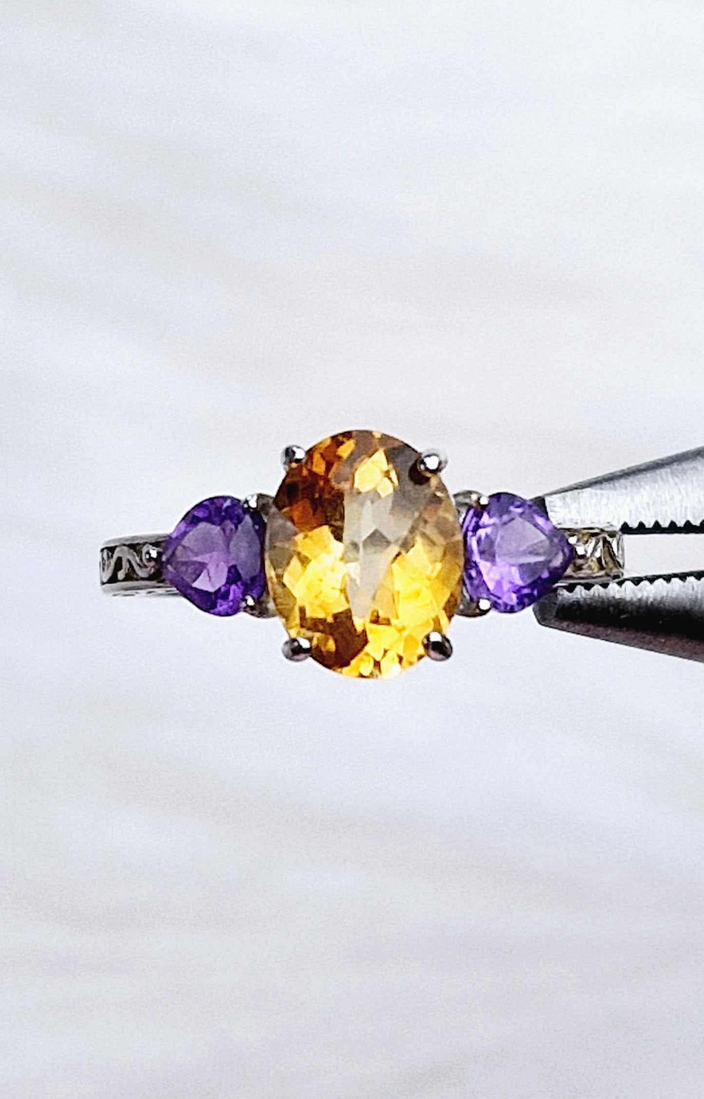 Natural Earth Mined Citrine & Amethyst ring - Sterling Silver