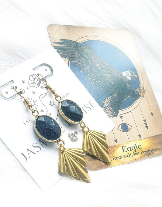 Blue Goldstone Fan Earrings - Eagle