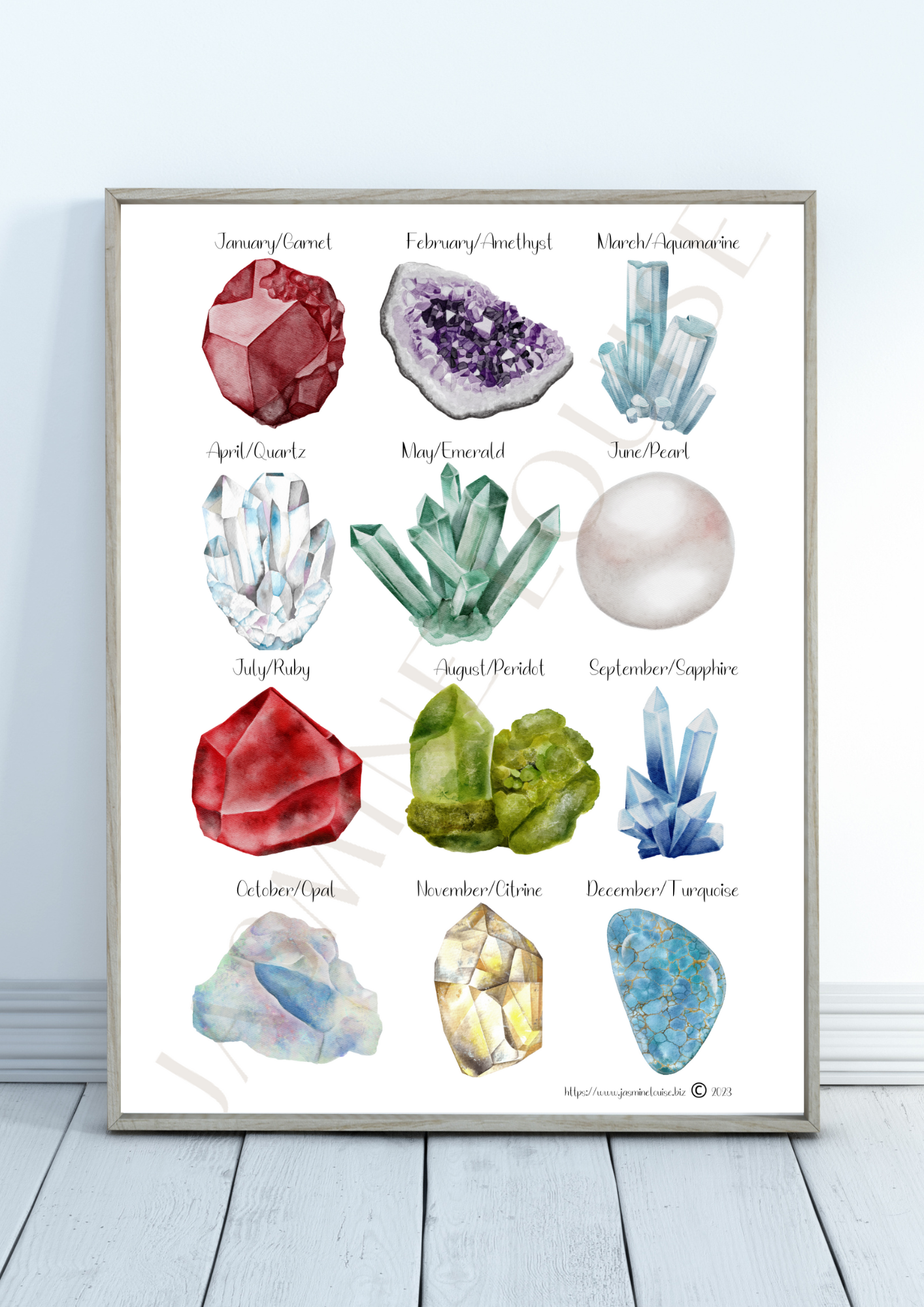 Watercolour Crystal Birthstone - LOVE STORY Print