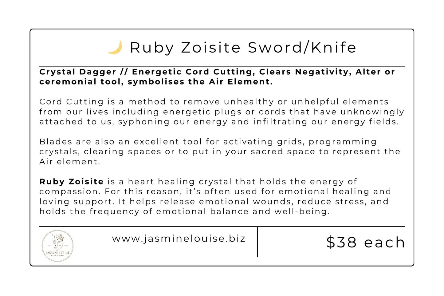 Cord Cutting Crystal Dagger - Ruby Zoisite