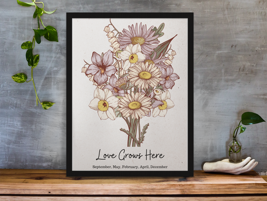 Family Wildflower Bouquet - Birth Month Flower Art