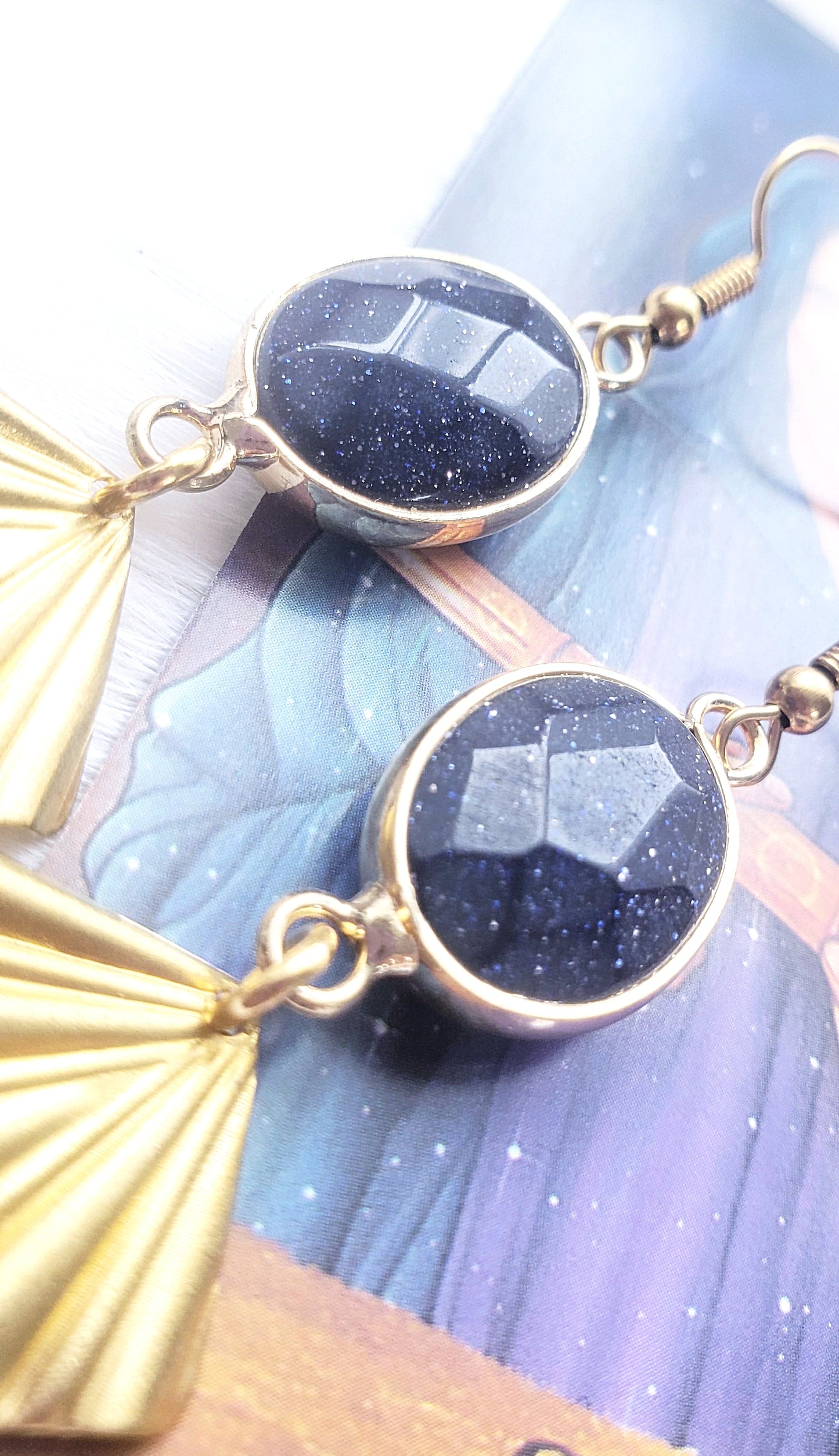 Blue Goldstone Fan Earrings - Stargazer