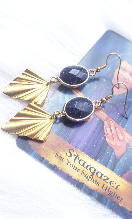 Blue Goldstone Fan Earrings - Stargazer