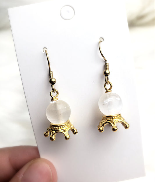 Crystal Ball Style Earrings - Selenite