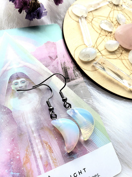 Moon Crescent Earrings - Opalite