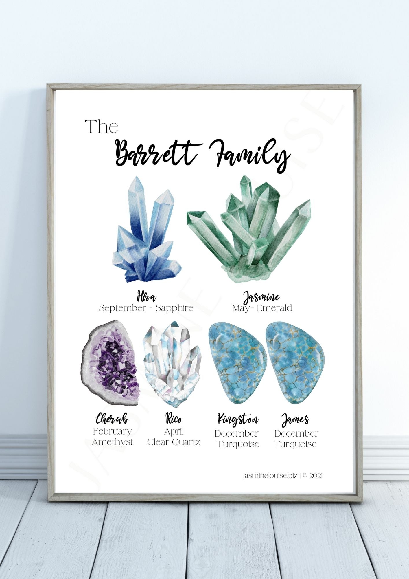 Watercolour Crystal Birthstone - FAMILY Print