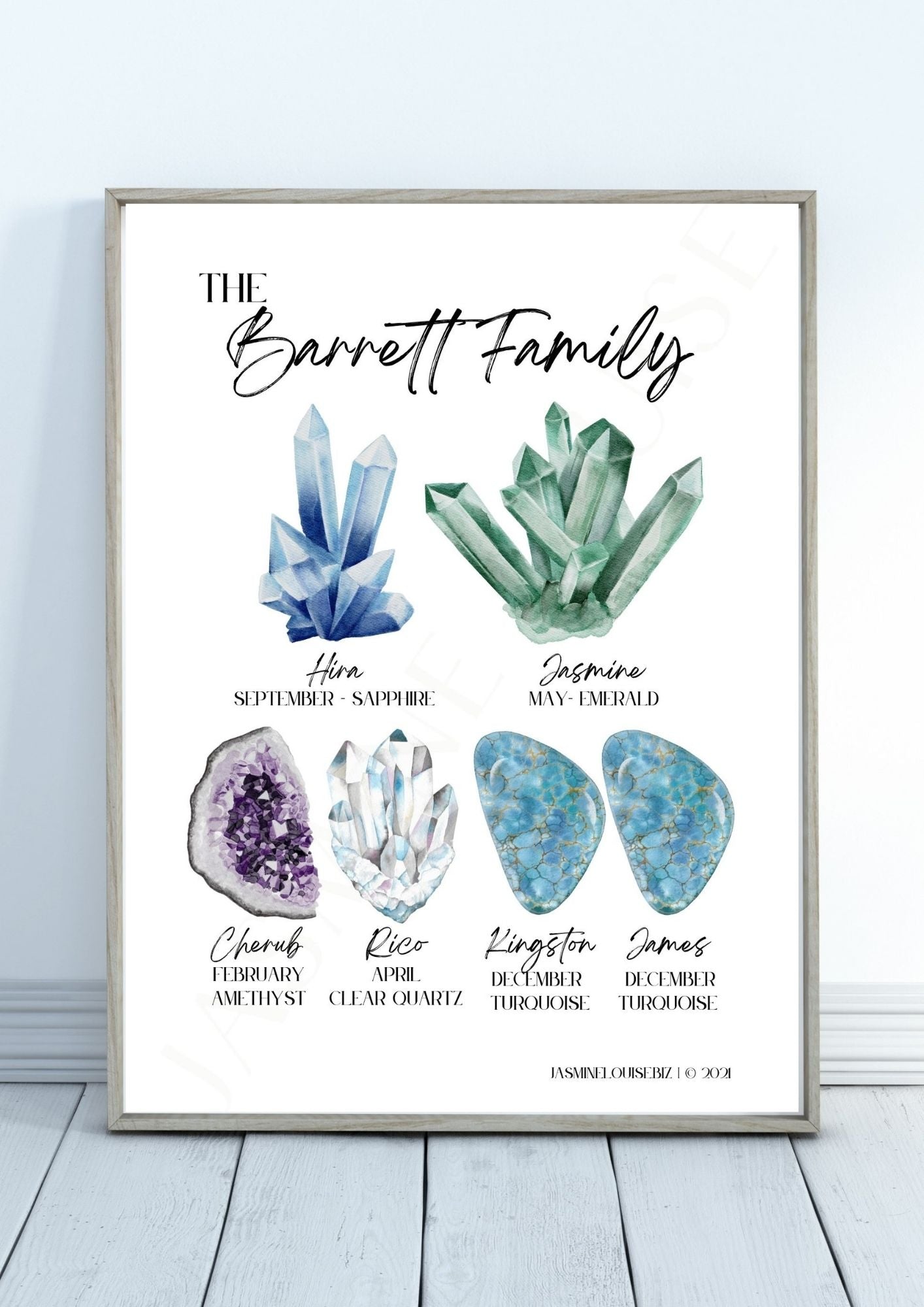 Watercolour Crystal Birthstone - FAMILY Print