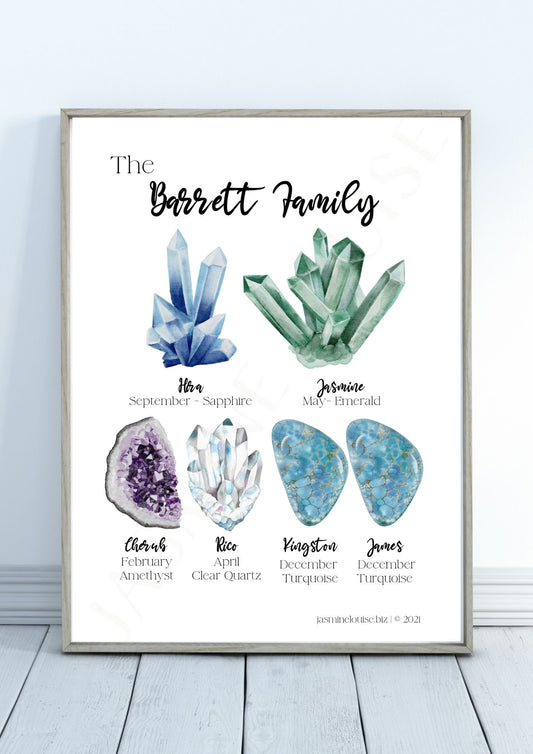 Watercolour Crystal Birthstone - FAMILY Print